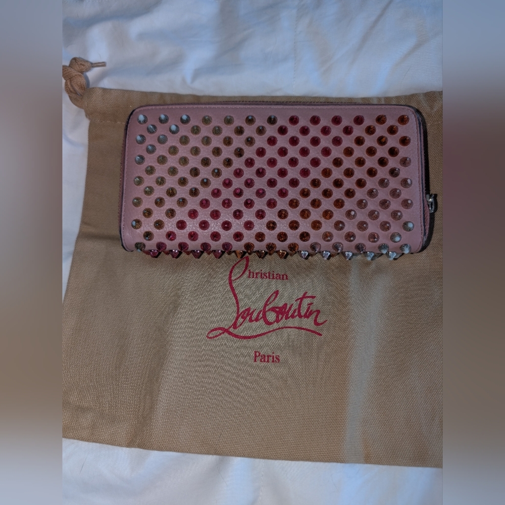 Christian Louboutin Panettone Pink Studded Zip Around Wallet - Picture 2 of 12